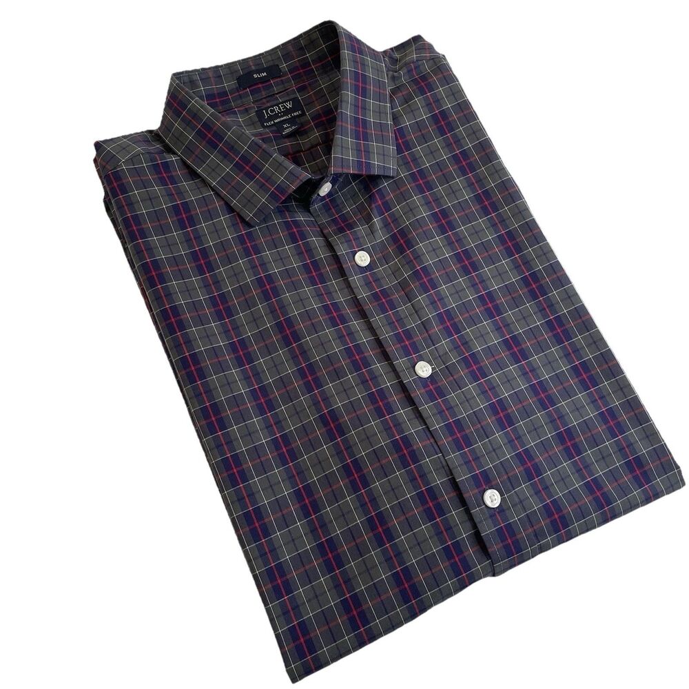 J Crew Men’s Tattersall Slim Flex Wrinkle Free Long Sleeve Button Front Shirt XL
